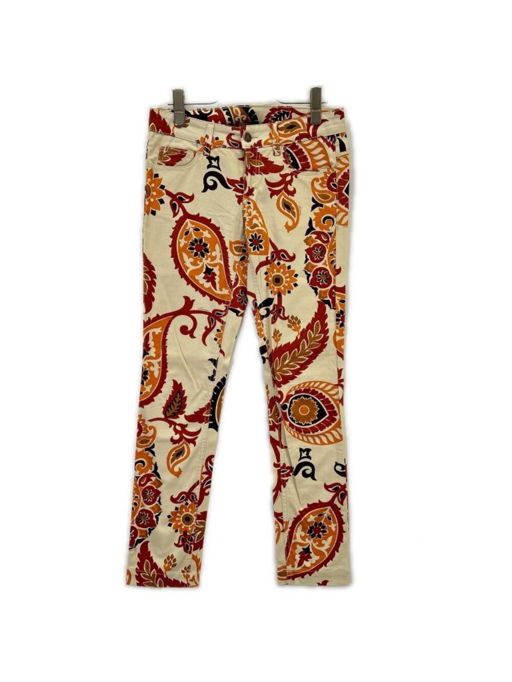 Gucci Beige Leather Patch Paisley Art Flower Pants 36